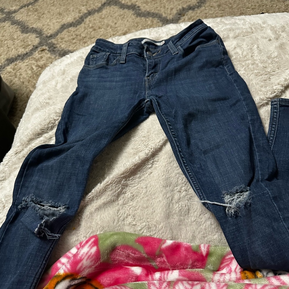 Levi's Dark Blue Distressed Skinny Jeans